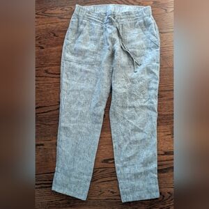 EUC Athleta Women's Size 8 Pants 100% Linen Ankle Gray Chambray Pockets